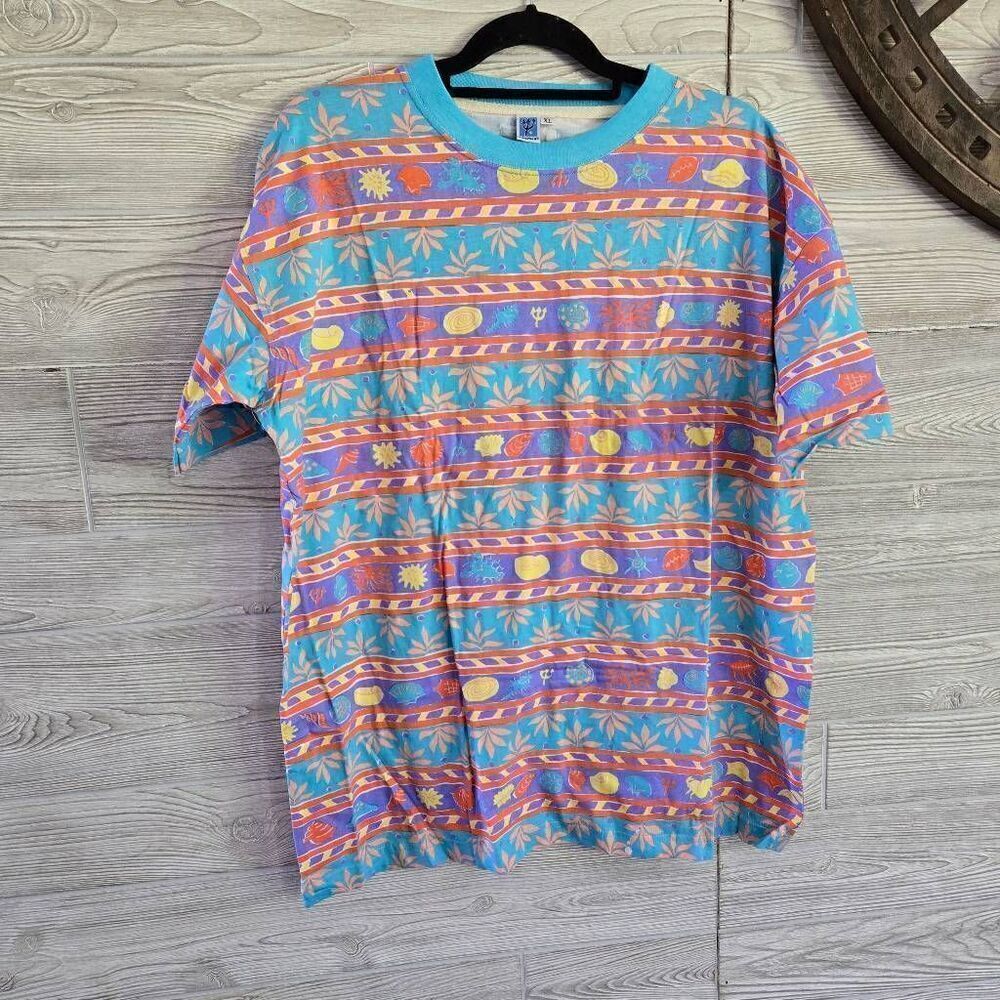 Club Med Vintage All Over Print Aquatic Colorful Mens SZ XL Bora Bora
